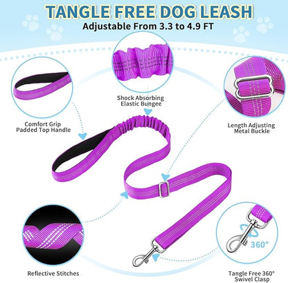 Lukovee No Pull Dog Harness and Leash Set, Soft Padded Small Dog Harness, Neck & Chest Adjustable Reflective Vest Puppy Harness with 4ft Lightweight Anti-Twist Dog Leash for Small Dogs (Purple, L)
