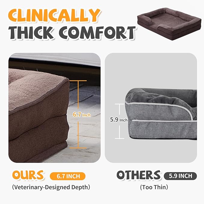 Makigued Orthopedic Dog Bed for Medium Dogs Egg Crate Foam Pet Sofa with Waterproof Liner, Removable Washable Cover, Nonslip Bottom, Cozy Couch for Small & Medium Dogs and Cats, 24x18x6.5, Dark Brown