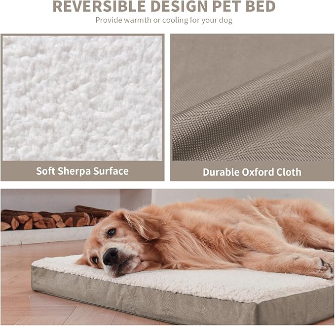 Tail Stories Orthopedic Dog Bed for Large Dogs, Plush Washable Pet Bed for Large Size Dogs with Egg Crate Foam & Removable Oxford Cover, 36x27 Inch, Khaki White