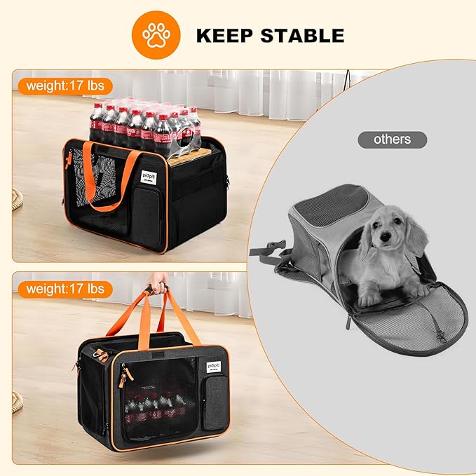 Pidipiti 20 x 14 x 14 Expandable cat car Travel Carrier for 1 Small-Medium cat,with a Portable Leakproof Small cat Litter Box