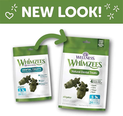 WHIMZEES Wellness Alligator Dog Dental Treats, Natural Chews, Small Size, (24 Count)