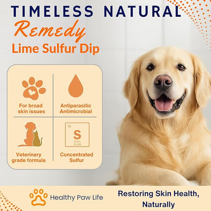 Healthy Paw Life - Lime Sulfur Dip - Pet Care for Itchy and Dry Skin - Xtra Strength Formula - Safe Solution for Dog, Cat, Puppy, Kitten, Horse (1 Gallon)