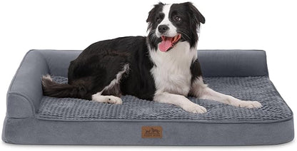 Orthopedic Dog Bed for Large Size Dog, XL Dogs Crate Bed, L Shaped Foam Anti-Slip Bottom Pet Cat Sofa with Washable Removable Cover, Suitable for Pet Up to 100 lbs, 42x30x7.5 inch, Grey