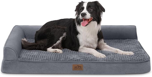 Orthopedic Dog Bed for Large Size Dog, XL Dogs Crate Bed, L Shaped Foam Anti-Slip Bottom Pet Cat Sofa with Washable Removable Cover, Suitable for Pet Up to 100 lbs, 42x30x7.5 inch, Grey