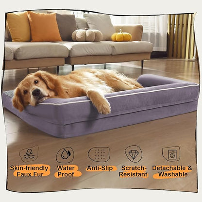 Small Dog Bed Waterproof Orthopedic Dog Beds for Medium Sized Dogs Comfy Pet Cat Bed with Sides, Washable Removable Cover