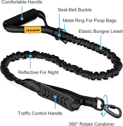 6FT Highly Reflective Heavy Duty Elastic Bungee Medium and Large Dog Leash Shock Absorbing with Comfortable Padded Handle and Traffic Handle Suitable for Training
