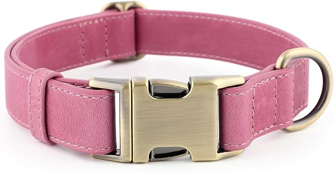 Plutus Pet Genuine Leather Dog Collar – Adjustable Pet Collar with Quick Release Metal Buckle, Soft Real Leather for Small Medium Large Dogs, Heavy Duty & Skin-Friendly (Pink, XS)