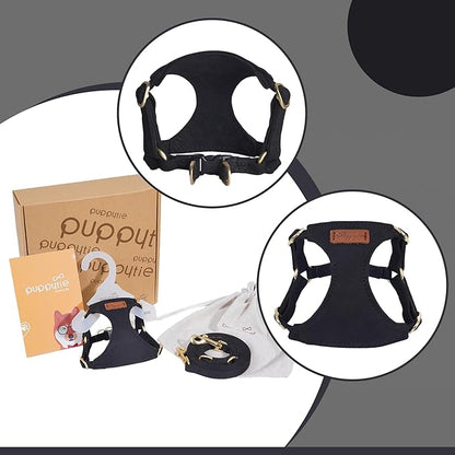Puppytie No Pull Small Dog Harness with Multifunction Dog Leash,Lightweight Soft Adjustable No Choke Escape Proof Pet Harness Vest Pet Harness Vest,Black,S