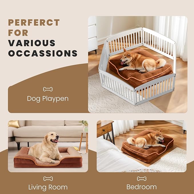 DUMOS 35x25 Inch Orthopedic Dog Beds for Large Sized Dogs, Machine Washable Cover Pet Bed, Anti-Slip Waterproof Memory Foam Couch Bed for Indoor Dogs and Cats, Brown