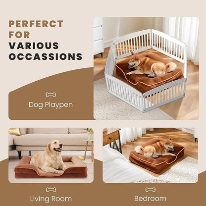 DUMOS 35x25 Inch Orthopedic Dog Beds for Large Sized Dogs, Machine Washable Cover Pet Bed, Anti-Slip Waterproof Memory Foam Couch Bed for Indoor Dogs and Cats, Brown