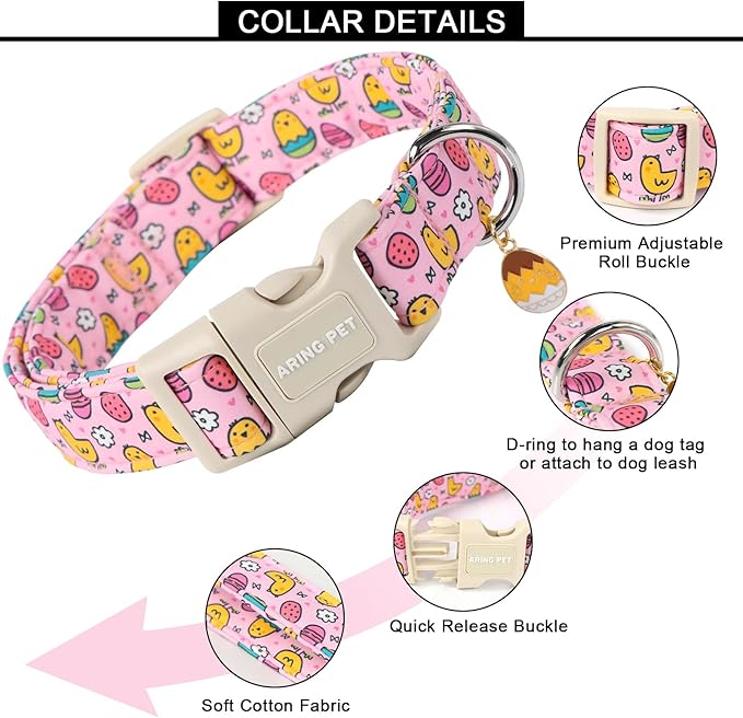 ARING PET Easter Dog Collar-Cute Adjustable Pink Chick Pet Collars Puppy Collar Gifts with Quick Release Buckle for Girl Boy Dogs-M