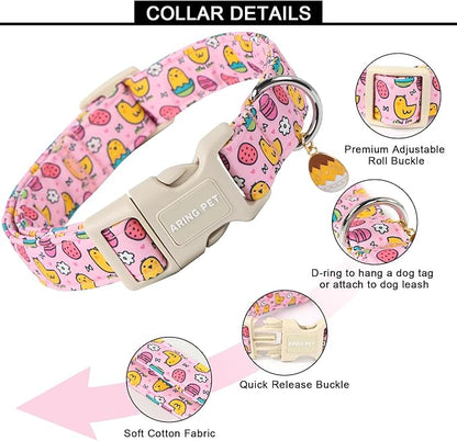 ARING PET Easter Dog Collar-Cute Adjustable Pink Chick Pet Collars Puppy Collar Gifts with Quick Release Buckle for Girl Boy Dogs-M