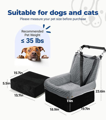Wagora Dog Car Seat for Small Medium Dogs, Travel Pet Car Bed with Removable Waterproof Cover, Memory Foam Dog Booster Seats Up to 35 lbs, Safety Belt and Storage Pocket(Gray)