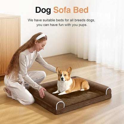 Medium Large Dog Bed Orthopedic Washable: Beds Bolster Medium Large Sized Dog Bed Egg Crate Foam Couch Sofa Waterproof with Removable Cover - Dark Coffee