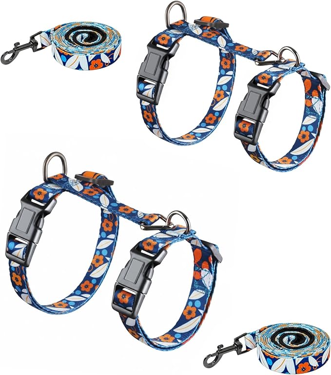 Halypet 2-Pack Cat Harness and Leash Set, Escape Proof 3-in-1 Adjustable Harness for Cats, Soft Lightweight, Easy On & Control for Walking, Travel & Outdoor Use, Navy Floral, Medium
