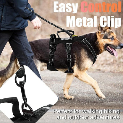 Escape Proof Dog Harness for Large Medium Sized Dogs Six Point Adjustable, Service Dog Vest Harness and Leash Set, No Pull Dogs Harnesses with Handle, Medium Dog Harnesses for Walking(Black, M)