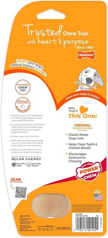 Nylabone Original Bone Power Chew Toy for Dogs, Durable & Tough Dog Toys for Aggressive Chewers, Original Flavor, Large - Up to 50 Ibs, 1 Count