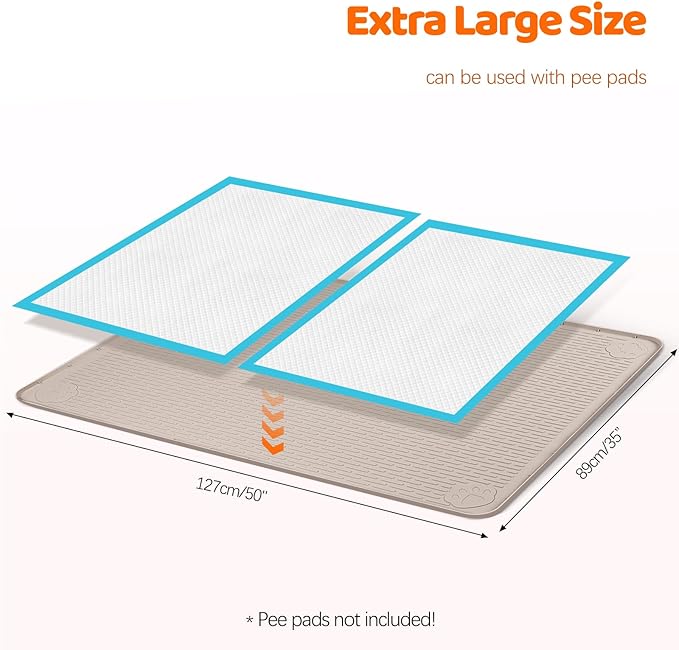 Pee Pads for Dogs, 50" x 35" Extra Large Reusable Silicone Mat, Washable Puppy Training Pads for Potty Training, Non-Slip, Leak-Proof, Indoor Floor Protection (Khaki)