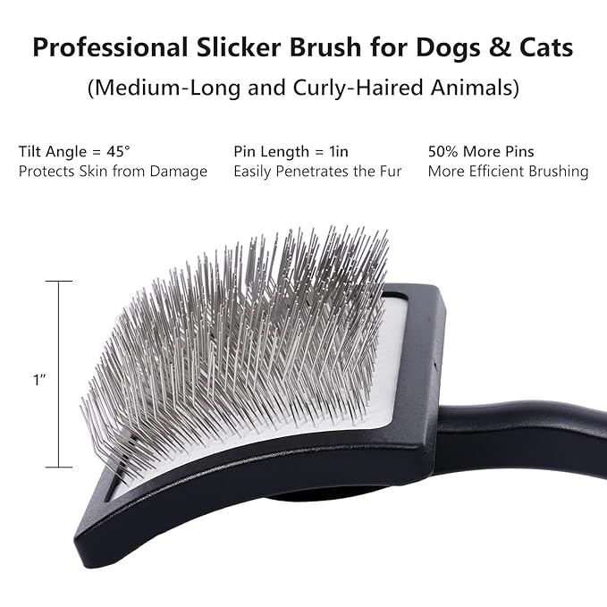 3PCS Slicker Brush for Dogs & Pet Comb,Professional Dog Grooming Brush (Goldendoodles,Poodles,Labradoodles) with Extra Long Pins to Effectively Remove Tangles, Knots,Mats Hair Collection Bottle(Black)