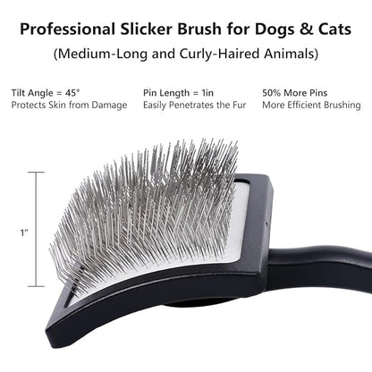 3PCS Slicker Brush for Dogs & Pet Comb,Professional Dog Grooming Brush (Goldendoodles,Poodles,Labradoodles) with Extra Long Pins to Effectively Remove Tangles, Knots,Mats Hair Collection Bottle(Black)