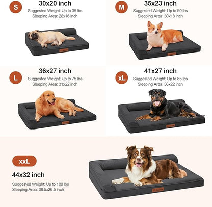Rainmr Orthopedic Dog Bed Medium Size Dog, Memory Foam Dogs Bed for Medium Dogs, Washable and Removable Microsuede Cover, Waterproof Liner, Non-Skid Bottom, 30x20x6 Inches, Dark Grey