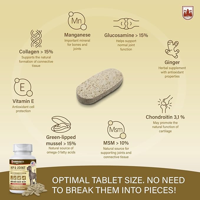 Veddelholzer Dog Joint Supplement Tablets – Hip & Joint Support with Glucosamine, Chondroitin, MSM & Turmeric – Mobility, Flexibility & Comfort Aid for Large & Small Breeds – Vet Recommended