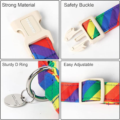 DOGWONG Cotton Dog Collar, Rainbow Dog Collar Durable Soft Natural Fabric Pet Dog Collar Cute LGBTQ Puppy Necklace for Small Medium Large Dog
