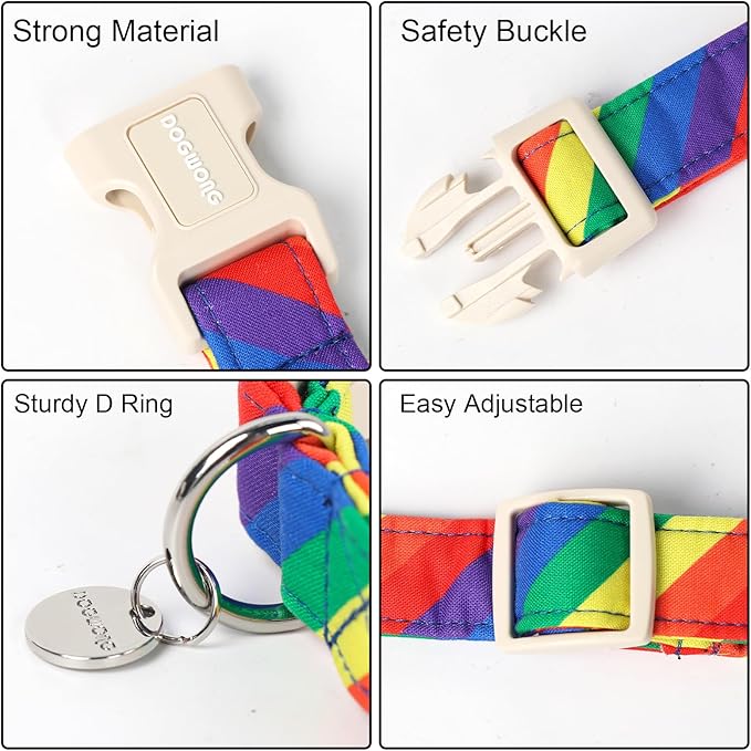 DOGWONG Rainbow Dog Collar, Soft Natural Fabric, Cute LGBTQ Puppy Necklace for Small to Large Dogs