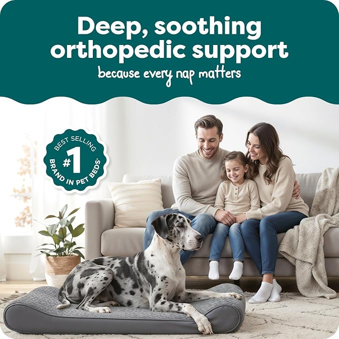 Furhaven Orthopedic Dog Bed for Large Dogs w/ Removable Washable Cover, For Dogs Up to 150 lbs - Ultra Plush Faux Fur & Suede Luxe Lounger Contour Mattress - Gray, Jumbo Plus/XXL