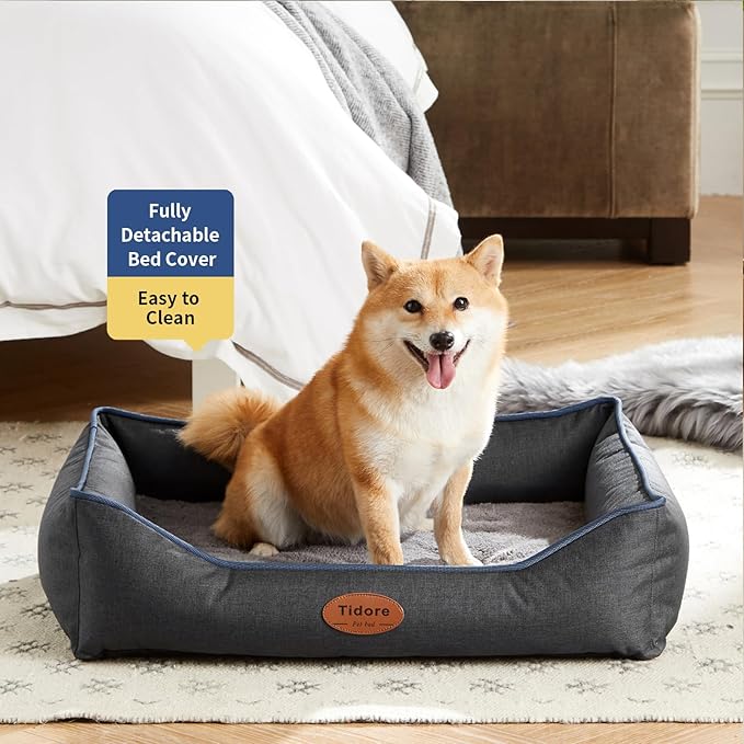 Tidore Orthopedic Dog Beds for Medium Dogs, Durable Egg Crate Foam Sofa Dog Bed wit Washable Removable Cover,Waterproof Lining,Pet Bed for Large Dogs (Dark Grey, 26.4" L x 21.7" W x 6.2" Th)