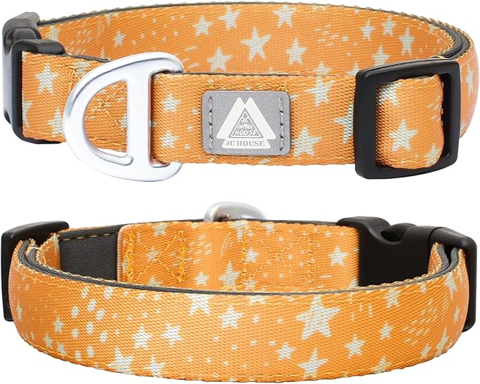 Fall Dog Collar, Cute Star Pattern Brown Collars for Girl & Boy, Reflective,Soft Padded Neoprene,Fully Adjustable,Durable & Lightweight Small Dog Collar, (Star, S)