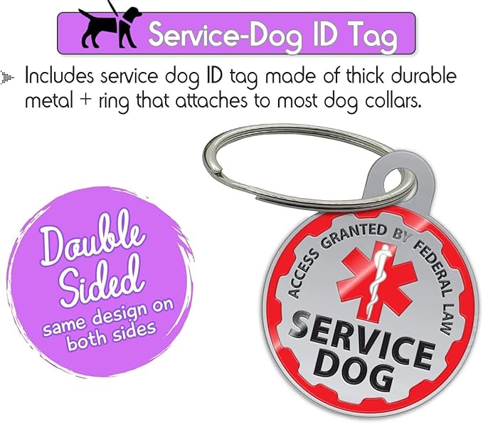 Service Dog Vest + ID Tag + 50 ADA Information Cards - Service Dog Harness in Sizes X Small to XX Large, Metal Dog Tag has Durable Clip, Service Animal Information Cards are 2-Sided. ESA Accessory Set