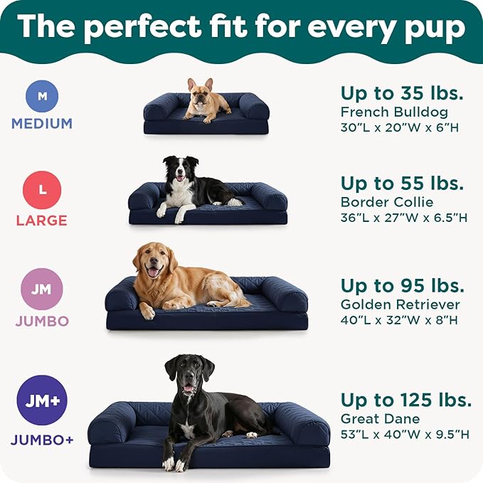 Furhaven Orthopedic Dog Bed for Large Dogs w/ Removable Bolsters & Washable Cover, For Dogs Up to 95 lbs - Quilted Sofa - Toasted Brown, Jumbo/XL