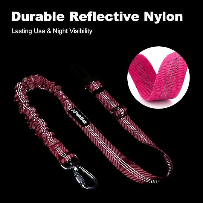 Dog Seat Belt for Car, Adjustable Dog Car Harness Seatbelt for Small Medium Large Dogs, Heavy Duty Travel Safety Restraint with Locking Aluminum Hook & Reflective Nylon Strap, Pink