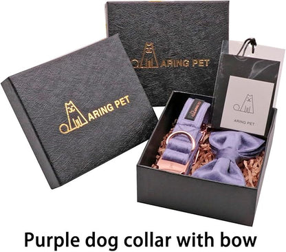 ARING PET Bowtie Dog Collar-Velvet Dog Collars with Removable Bowtie, Cute &Comfortable Purple Dog Collar,Medium.