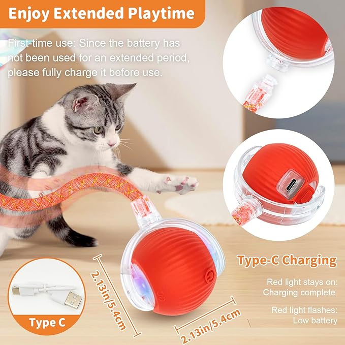 MAXTOOA Interactive Cat Toys for Indoor Cats Smart Automatic Ball Rolling for Bored Kitten Pet Upgraded Speedy Moving Chase Dogs Toy Red Dragonfly