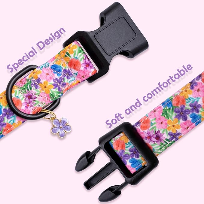 Faygarsle Dog Collar for Small Medium Large Dogs Cute Puppy Collars for Female Dogs Floral Patterned Pet Collars for Summer Spring Wedding Puppy Necklace Girl Dog Collar L