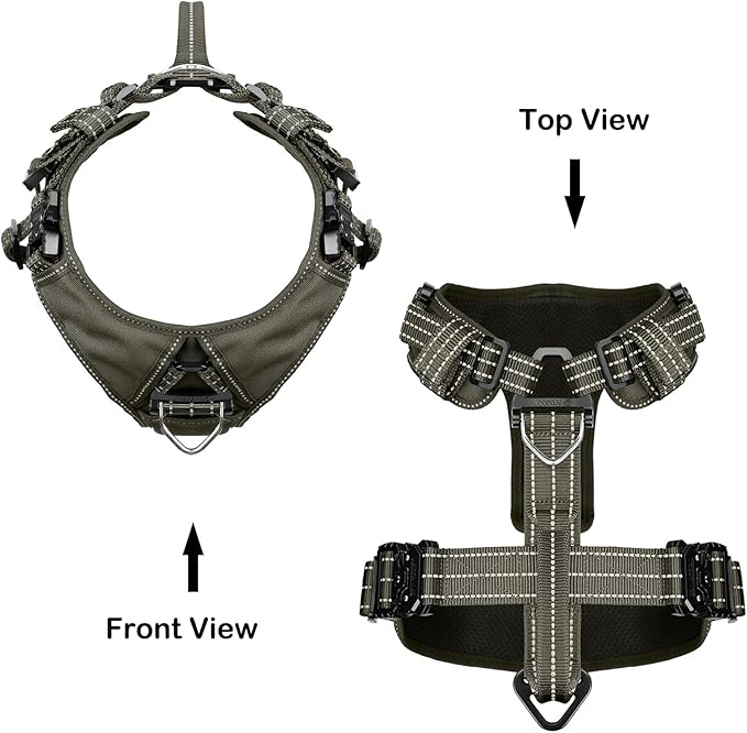 ICEFANG Dog Strap Harness with 4 x Metal Buckles,for Large Sized Dog,K9 Vest,Y-Shape Chest,Adjustable Pet Harness,No-Pull Front Leash Clip (Large (Pack of 1), Green)