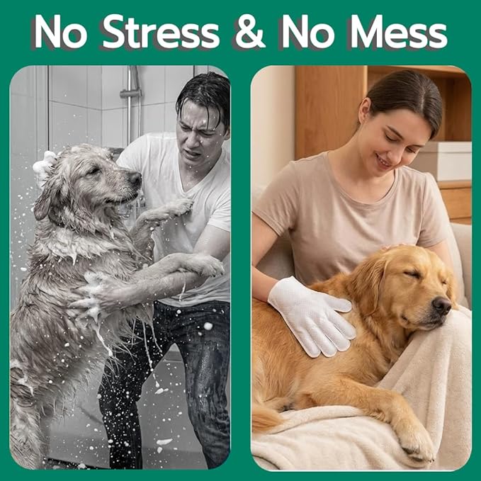 QingYa 10-Pack Pet Cleaning Glove Wipes with Lid | Extra Thick Dog & Cat Grooming Gloves | Rinse-Free Bath Wipes with Coconut, Aloe, Corn & Jojoba for Odor Control & Daily Care