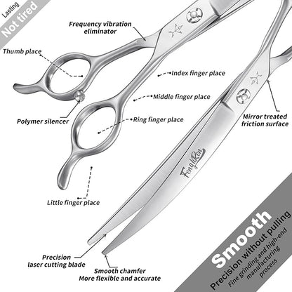 High-end Professional Dog Grooming Curved Scissors Pet Curved Shears 7.5 Inches Extremely Very Sharp Made Of Stainless Steel Alloy By Hand For Dog Cat Groomer