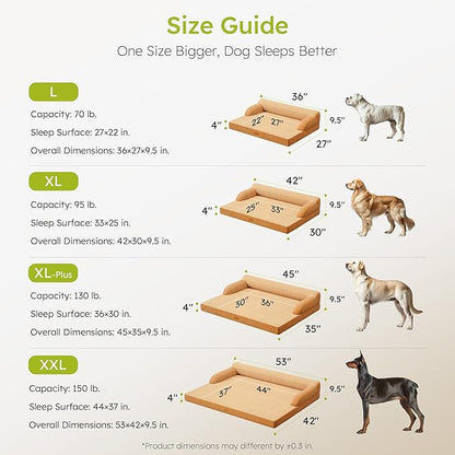 CWAWZ XL Orthopedic Dog Bed, Extra Large Dog Bed, Dual-Sided Pet Cooling Beds with Memory Foam Washable Cover Nonslip Bottom, Waterproof XLarge Pet Couch Beds with Bolsters, Brown