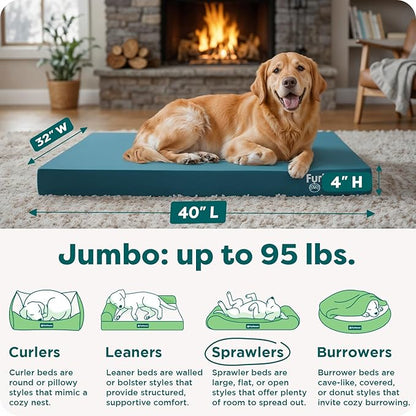 FurHaven Water-Resistant Orthopedic Dog Bed for Large Dogs, Oxford Polycanvas Mattress with Egg Crate and Solid Orthopedic Foam Base for Joint Support, Washable Cover, Jumbo XL, Deep Lagoon