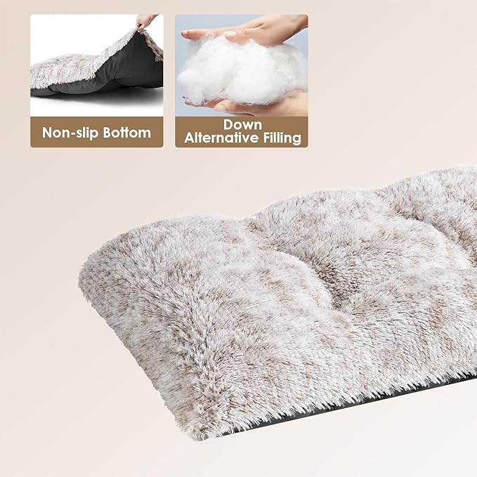 EHEYCIGA Fluffy Dog Crate Bed for Small Dogs, Plush Faux Fur Crate Pad, Calming Anti Anxiety Small Dog Bed, Washable Soft Warm Mat with Non-Slip Bottom, Brown