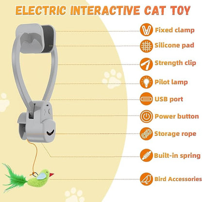 CATPICK Interactive Cat Toys for Indoor Cats Automatic Electric Flying Bird Feather Mouse Toy - Best Kitten & Adult Cat Enrichment Mouse cat Toy Hanging Electric Kitty Toys for Bored Cats