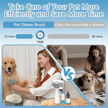 Pawimood Pet Steam Brush for Dogs & Cats – Self Cleaning, 3 in 1 Hair Removal Comb Steam for Shedding & Dematting for Long & Short Haired Pets,Includes Pet Essence
