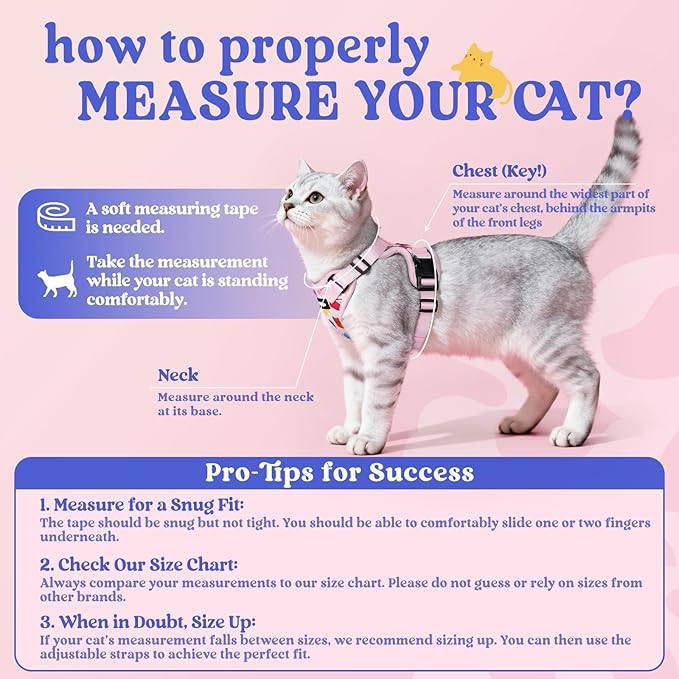rabbitgoo Cat Harness and Leash for Walking, Escape Proof Soft Adjustable Vest Harnesses for Cats, Easy Control Breathable Reflective Strips Jacket, Purrty Pink, M