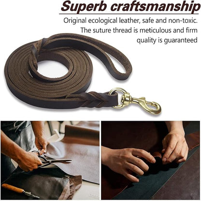 LWBMG Leather Dog Leash 8ft x 3/4 inch, Dog Leashes for Large Dogs Heavy Duty, Strong and Soft Handmade Braided Dog Training Leashes, Comfortable Leather Leash for Large Medium Small Dogs