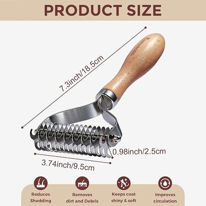 Undercoat Rake for Dogs - Professional Pet Shedding Dematting Comb with Wood Handle, Stainless Steel Blades for Pet Cats Dogs Matted Hair Tangles Removing