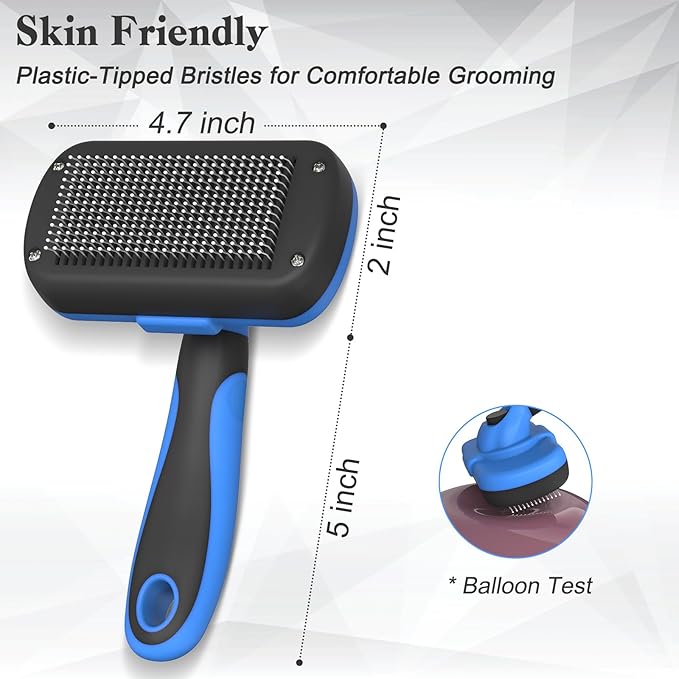 Dipoo Self-Cleaning Brush for Pet Deshedding - Skin-Friendly Grooming Tool for Dogs and Cats, Blue