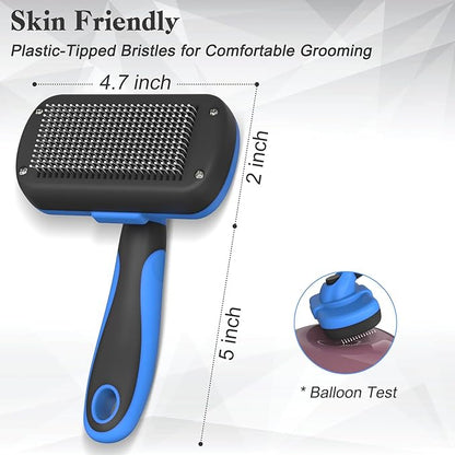 Dipoo Self-Cleaning Brush for Pet Deshedding - Skin-Friendly Grooming Tool for Dogs and Cats, Blue